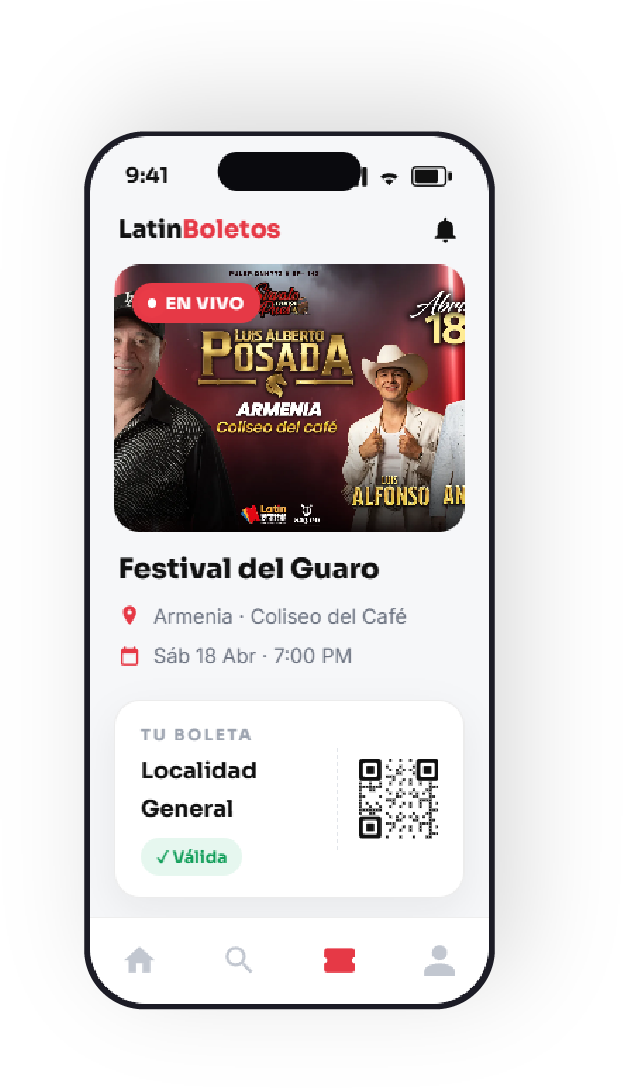 App de Latin Boletos en el celular: boleta digital con código QR