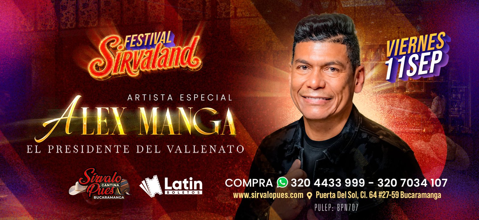 Alex Manga en Sírvalo Pues Cantina Bucaramanga — 11 de septiembre 2026