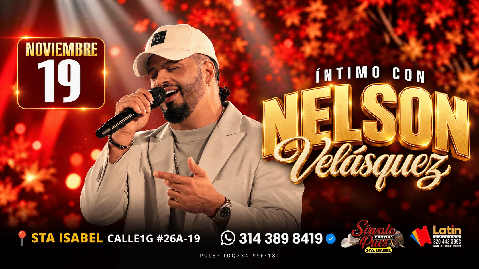 Íntimo con Nelson Velásquez en Sírvalo Pues Cantina Santa Isabel, Bogotá — 19 de noviembre 2026